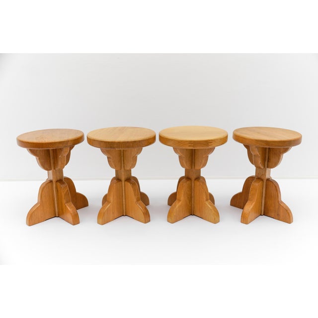 Mid-Century Modern Handmade Beech Stool, France, 1960s For Sale - Image 10 of 14
