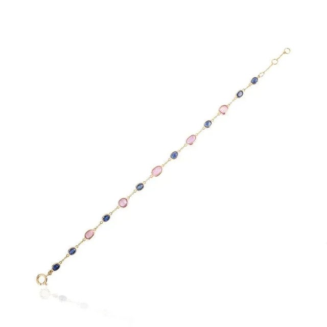 Art Deco 4.25 Carats Uncut Multi Sapphire Rainbow Bracelet in 18k Gold For Sale - Image 3 of 13