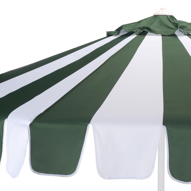 Spritely Home Meze 9 Ft Crank Umbrella, Green Cabana Stripe/White Pole For Sale - Image 4 of 9