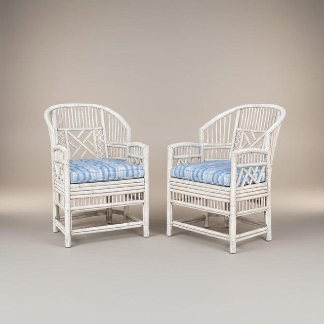 Mid-Century White Washed Chippendale Brighton Style Bamboo Arm Chairs - Pair For Sale In Atlanta - Image 6 of 6