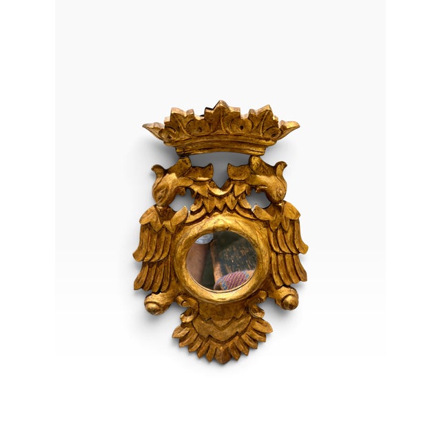 Mid 20th Century Petite 18th C Style Double Eagle Armorial Crest Crowned Giltwood Mirror For Sale - Image 5 of 5