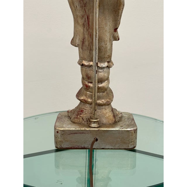 Hand Carved Figural Silverleaf Table Lamp in the Style of James Mont For Sale - Image 12 of 13