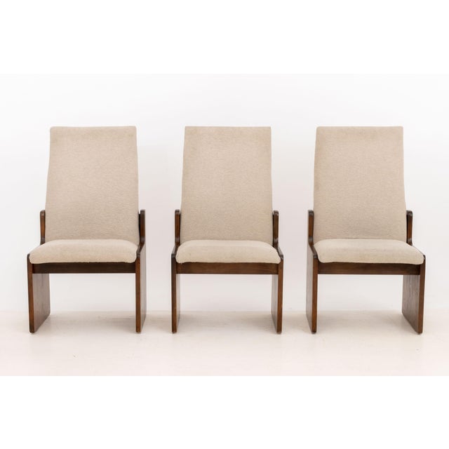 Postmodern Lane "Pueblo" Grey Boucle Upholstered Walnut Dining Chairs, 6 For Sale - Image 3 of 17