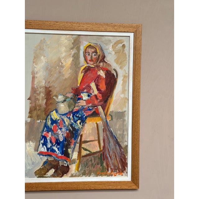 Svan Wallquist, Woman with Broom and Teapot, 1950s, Oil on Panel, Framed For Sale - Image 8 of 18