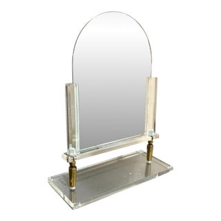 Lucite & Brass Hollywood Regency Tilting Vanity Mirror For Sale