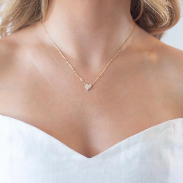 Modern Rocks With Soul Yellow Gold Baby Heart Necklace For Sale - Image 3 of 11