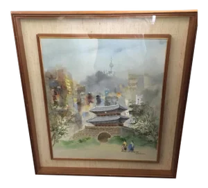 Hoe Won Watercolor Korean Artist Mid Century Modern