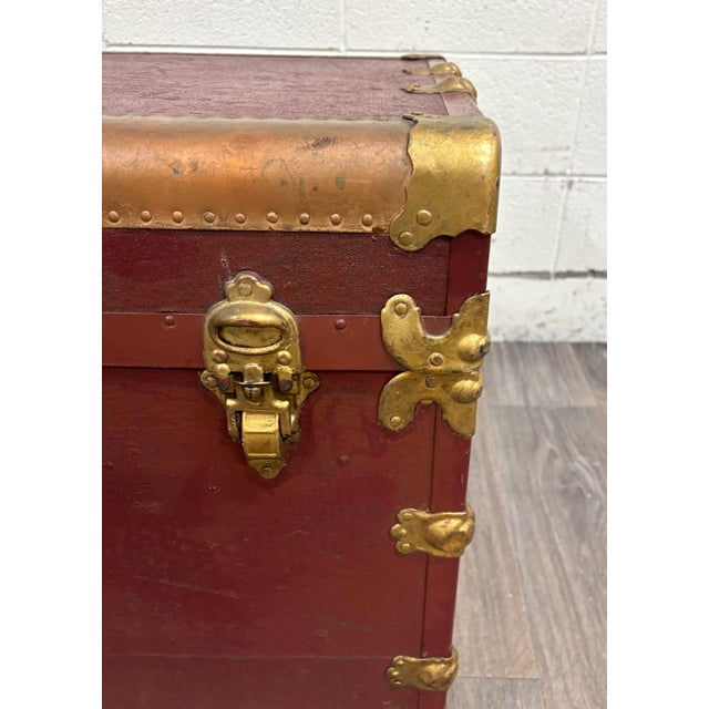 Wood Vintage Luce Trunk Company Kansas City Flat Top Steamer Trunk For Sale - Image 7 of 18