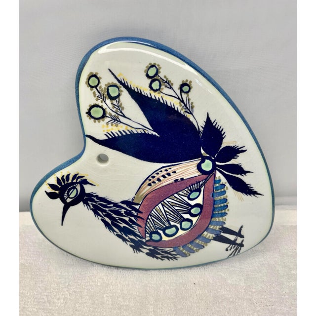 Mid-Century Modern Royal Copenhagen Fajance Peacock Heart Shaped Trivet For Sale - Image 3 of 6