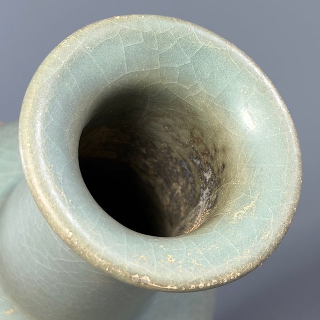 15th Century & Earlier Antique Chinese Celadon Crackle‑Glaze Mallet‑Form Vase, Collectible Antique For Sale - Image 5 of 7