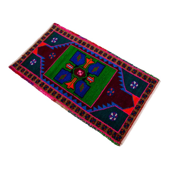Textile Hand Knotted Oushak Rug. Colorful Rug, Bath Mat, Kitchen Decor 1'7" X 2'9" For Sale - Image 7 of 14