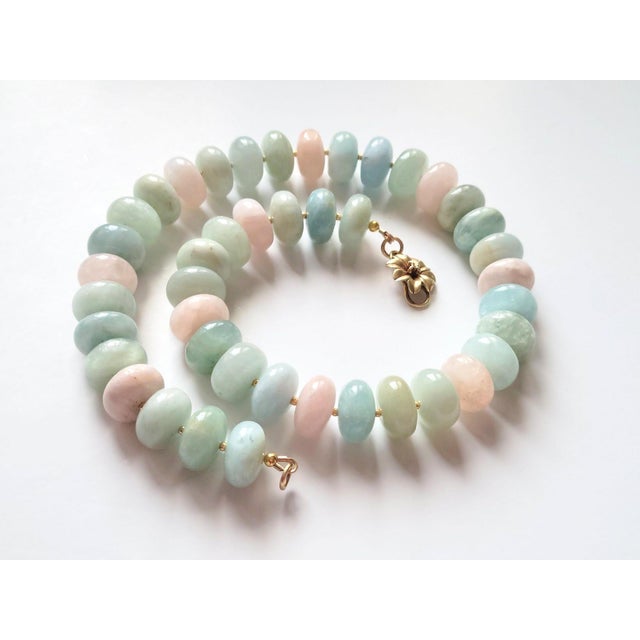 Contemporary Beryl Aquamarine Morganite Beaded Necklace, Gold Plate Clasp, 19" For Sale - Image 3 of 7