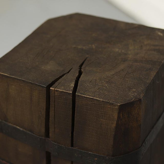 Wood Primitive Wabi Sabi Oak Rustic Farmhouse Chopping Block / Side Table For Sale - Image 7 of 11