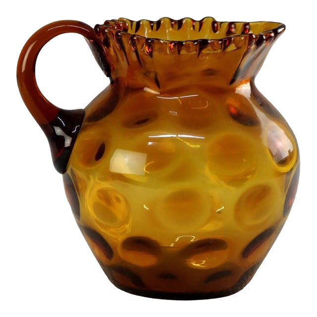 Amber Coinspot Amber Glass Juice Pitcher With Ruffled Rim 20thC For Sale