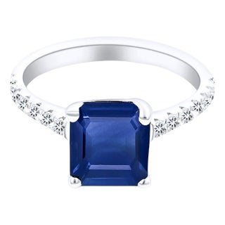 Natural Sapphire Diamond Ring 14k W Gold 3.18 TCW Certified, , Size 7 For Sale