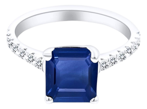 Natural Sapphire Diamond Ring 14k W Gold 3.18 TCW Certified, , Size 7
