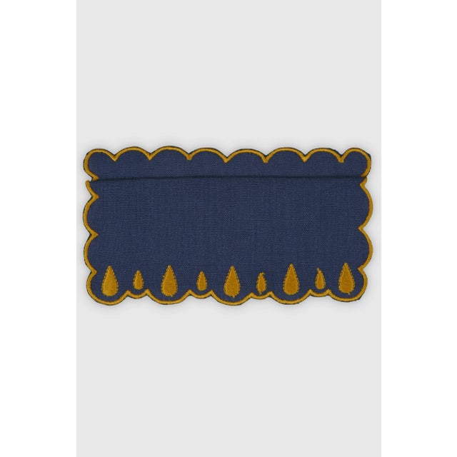 DROPS Navy/Mustard Linen Cocktail Napkins from Los Encajeros, Set of 4 For Sale - Image 3 of 4