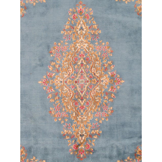 Blue Antique Kerman Carpet, Fine Persian Oriental Rug Light Blue, Ivory, Gold, Green For Sale - Image 8 of 12
