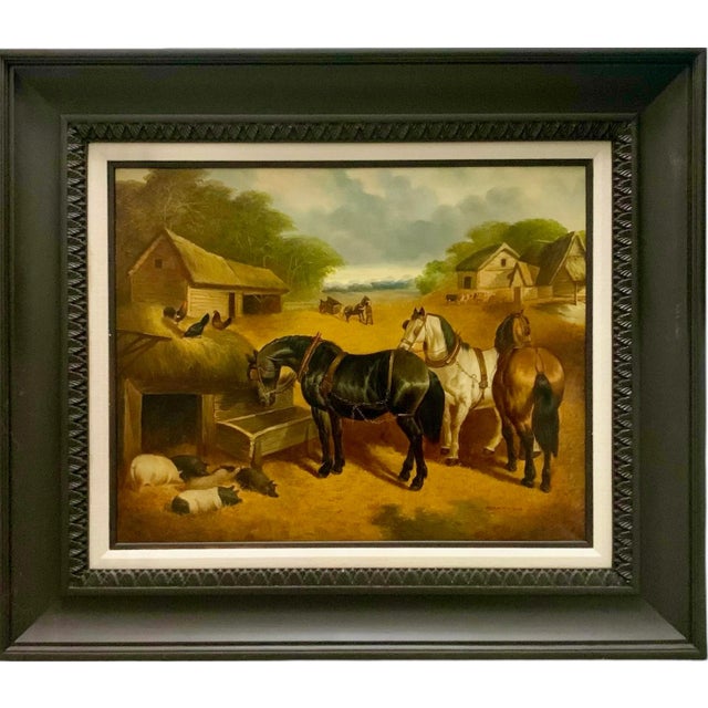 Late 20th Century Realist Farmhouse Oil Painting, Countryside Farm Animals, Framed, 42.5"w For Sale - Image 4 of 9