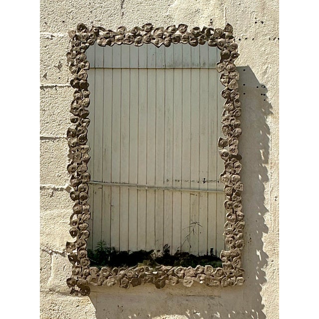 Late 20th Century Vintage Boho Hammered Metal Floral Ring Mirror For Sale - Image 5 of 8