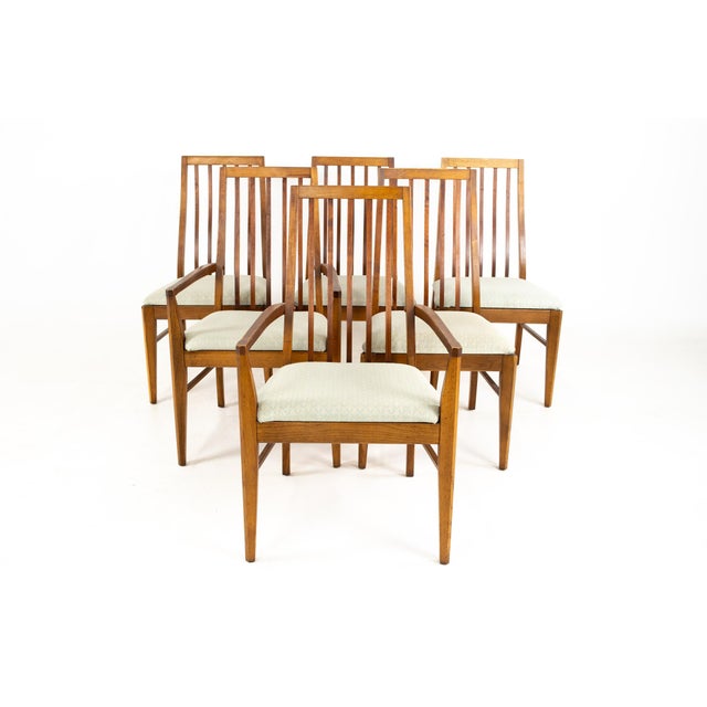 Lane First Edition Mid Century Walnut Spindle Back Dining Chairs Set