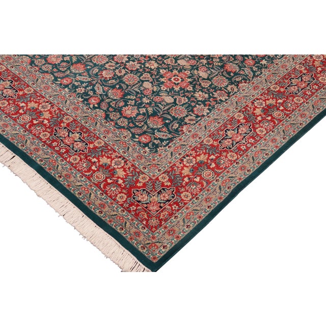 Shabby Chic Kashan Pak-Persian Green/Red Wool Rug - 10'1'' X 14'2'' For Sale - Image 3 of 8