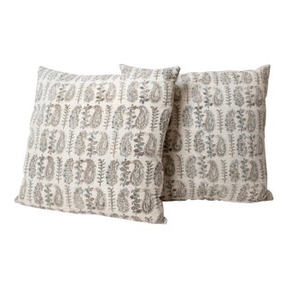 Pair of Handcrafted Linen Pillow With Vintage Aso Oke Textile and Down Insert For Sale