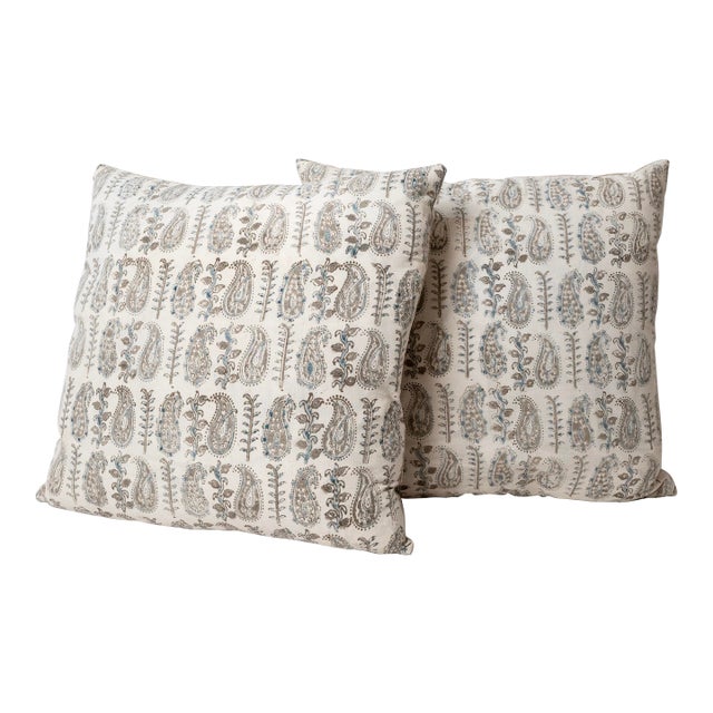 Pair of Handcrafted Linen Pillow With Vintage Aso Oke Textile and Down Insert For Sale