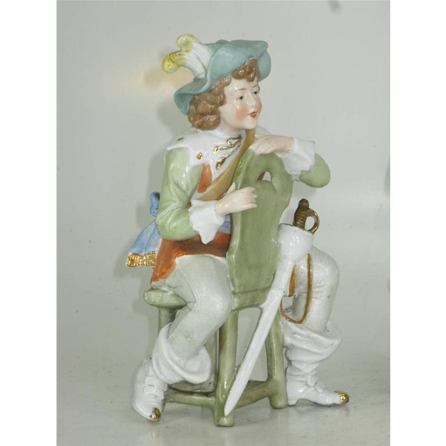 19th Century Figurines Man Woman Lady Sitting Chair Dep Germany 11588 Renaissance Hand Painted For Sale - Image 9 of 12