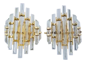 1970s Venini Style Crystal Sconces - a Pair