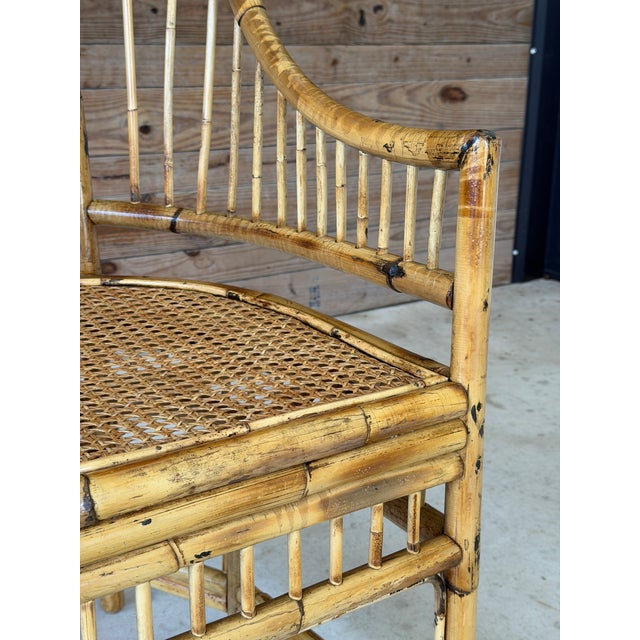 Ecru Vintage Refinished Brighton Pavilion Style Rattan Cane High-Back Armchair For Sale - Image 8 of 12