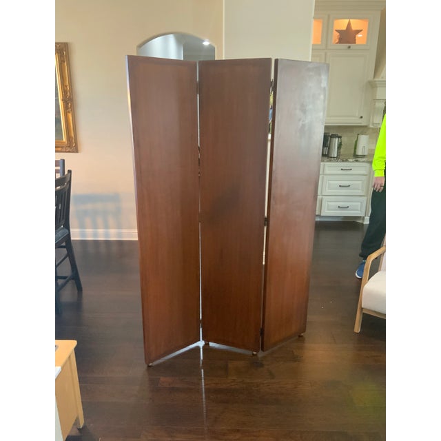 1980s Dark Wood Chessboard 3 Panel Room Divider For Sale - Image 11 of 12