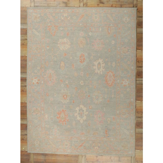 Light Gray Vintage Pastel Modern Oushak Rug - 8'10 X 12'00 For Sale - Image 8 of 9