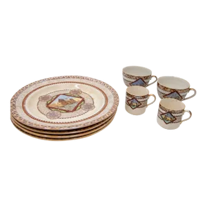Polychrome Aesthetic Transferware Plates and Cups Wisconsin by Brownfield 19th C