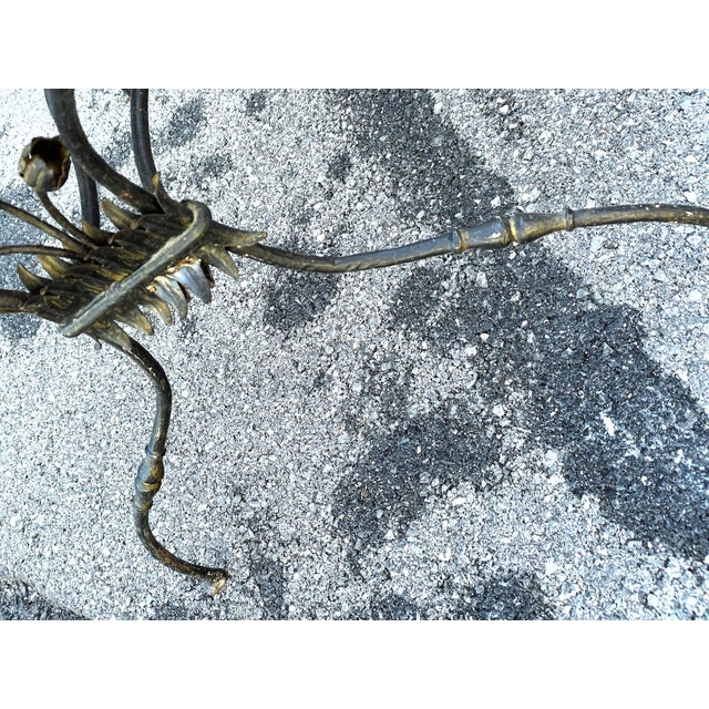 Black French Wrought Iron Side Table W/ Flowers & Wooden Top For Sale - Image 8 of 12