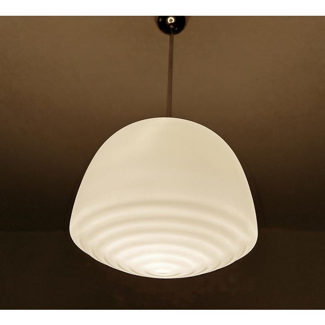 Metal Art Deco Glass Pendant Light, 1930s For Sale - Image 7 of 14