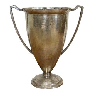 Vintage Hammered Pewter Tone Trophy Vase For Sale
