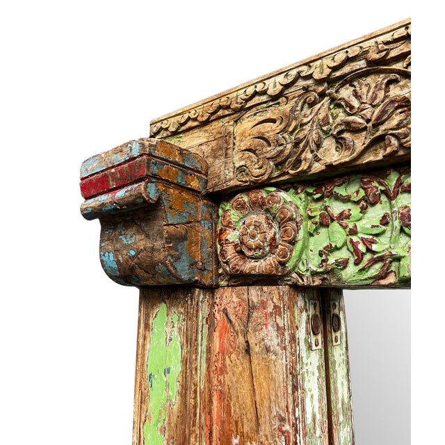 Mid 20th Century Vintage Green Carved Mirror For Sale - Image 5 of 7