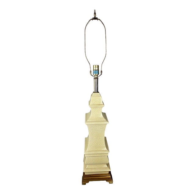 Vintage Westwood Industries Cream Crackle Glaze Pagoda Table Lamp For Sale