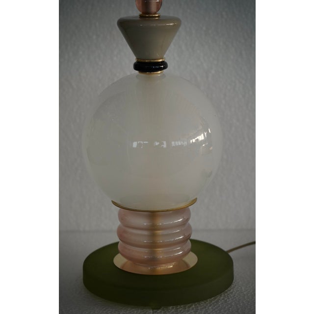 Murano Round Green Cream and Black Art Glass Table Lamp, 2000 For Sale - Image 6 of 9