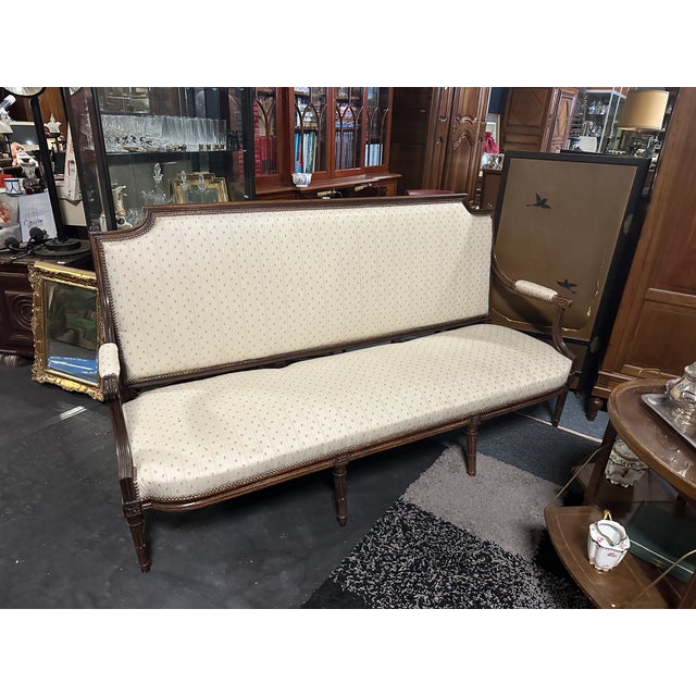 Louis XVI White Fabric Sofa For Sale - Image 4 of 4