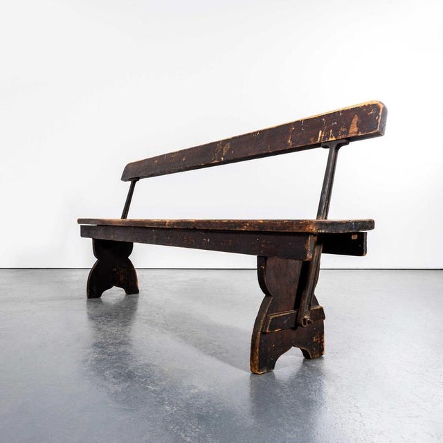 English Cast Metal and Pitch Pine Railway Bench, 1940s For Sale - Image 3 of 10