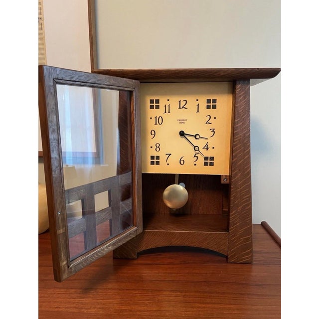 Vintage Jim Dailey Present Time Handmade Oak Arts & Crafts Mission Mantel Clock 2004 Signed For Sale - Image 4 of 12
