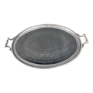 Antique Victorian Oval Silver-Plated Tray, 1880s For Sale