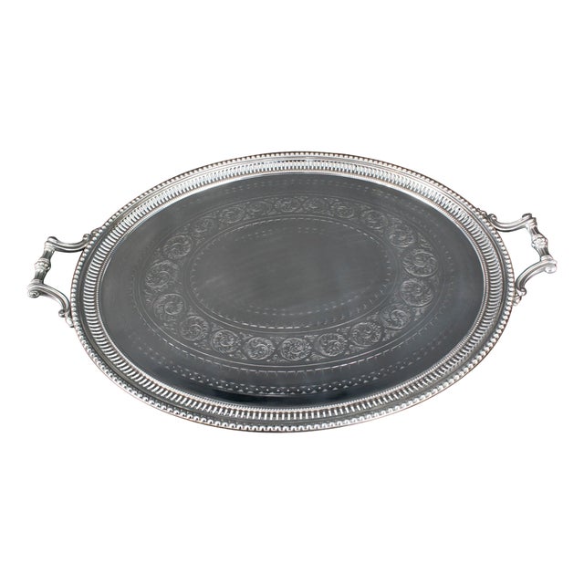 Antique Victorian Oval Silver-Plated Tray, 1880s For Sale