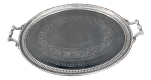 Antique Victorian Oval Silver-Plated Tray, 1880s