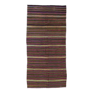 Striped Vintage Turkish Kilim Rug - 5`4" X 11`5" For Sale