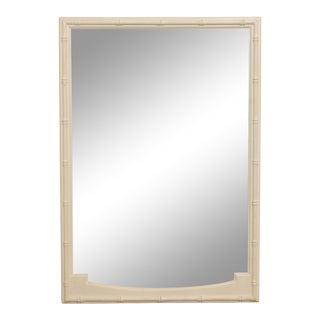 Hollywood Regency Vintage White Painted Faux Bamboo Wall Mirror For Sale