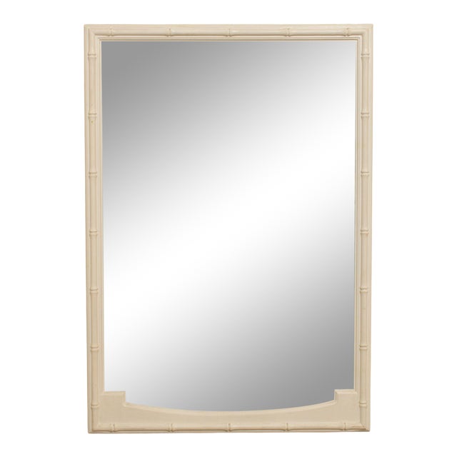 Hollywood Regency Vintage White Painted Faux Bamboo Wall Mirror For Sale