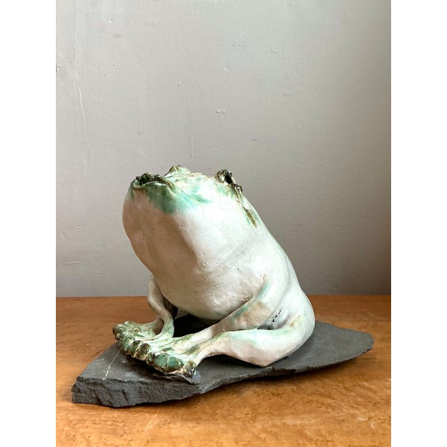 Vintage Ceramic Frog Sculpture on Stone Base For Sale - Image 10 of 14